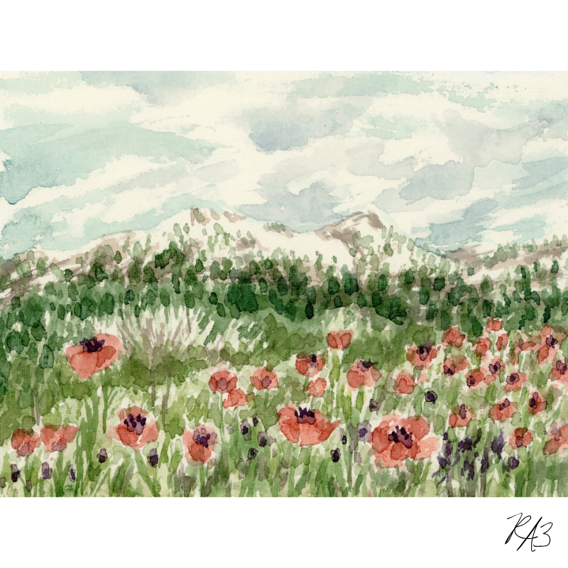 Linen Print: Poppy Field