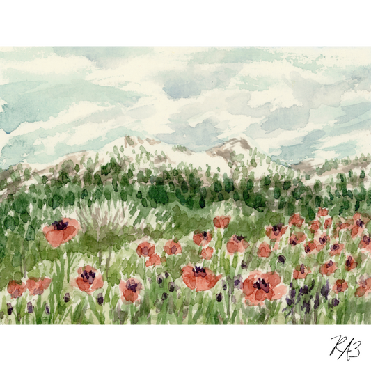Linen Print: Poppy Field